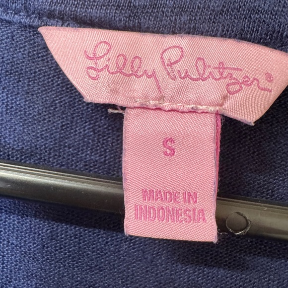 Lilly Pulitzer 100% Linen Long Sleeve Egret Top in True Navy Henley Shirt size S - Picture 5 of 7